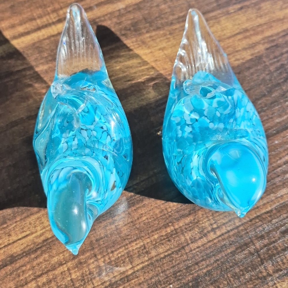 Pair of Handblown Aqua-Turquoise Glass Birds